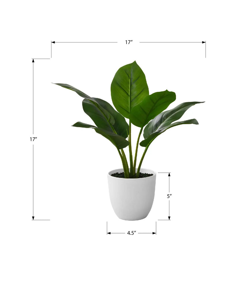 17" Tall, Artificial Plant, Aureum, Indoor, Faux, Fake, Table, Greenery, Potted, Real Touch, Decorative - Green / White by Unique Piece Furniture