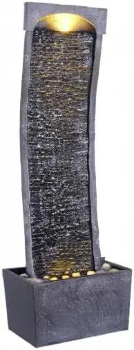 Teamson Home 38.58 in. Modern Curved Faux Slate Waterfall Fountain for Indoors or Outdoors with LED Light Accents and 1.98-Gallon Pump, Black and Stone Gray by GreenHaven Gardens