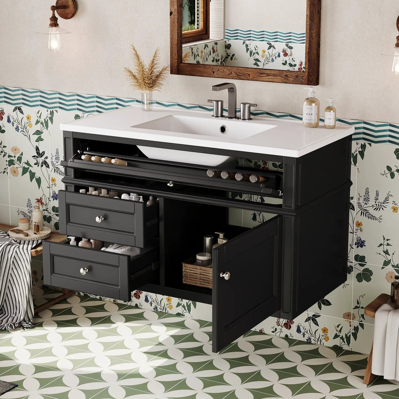 36" Wall Mounted Bathroom Vanity with Ceramic Sink and Storage by HouseOfZazla