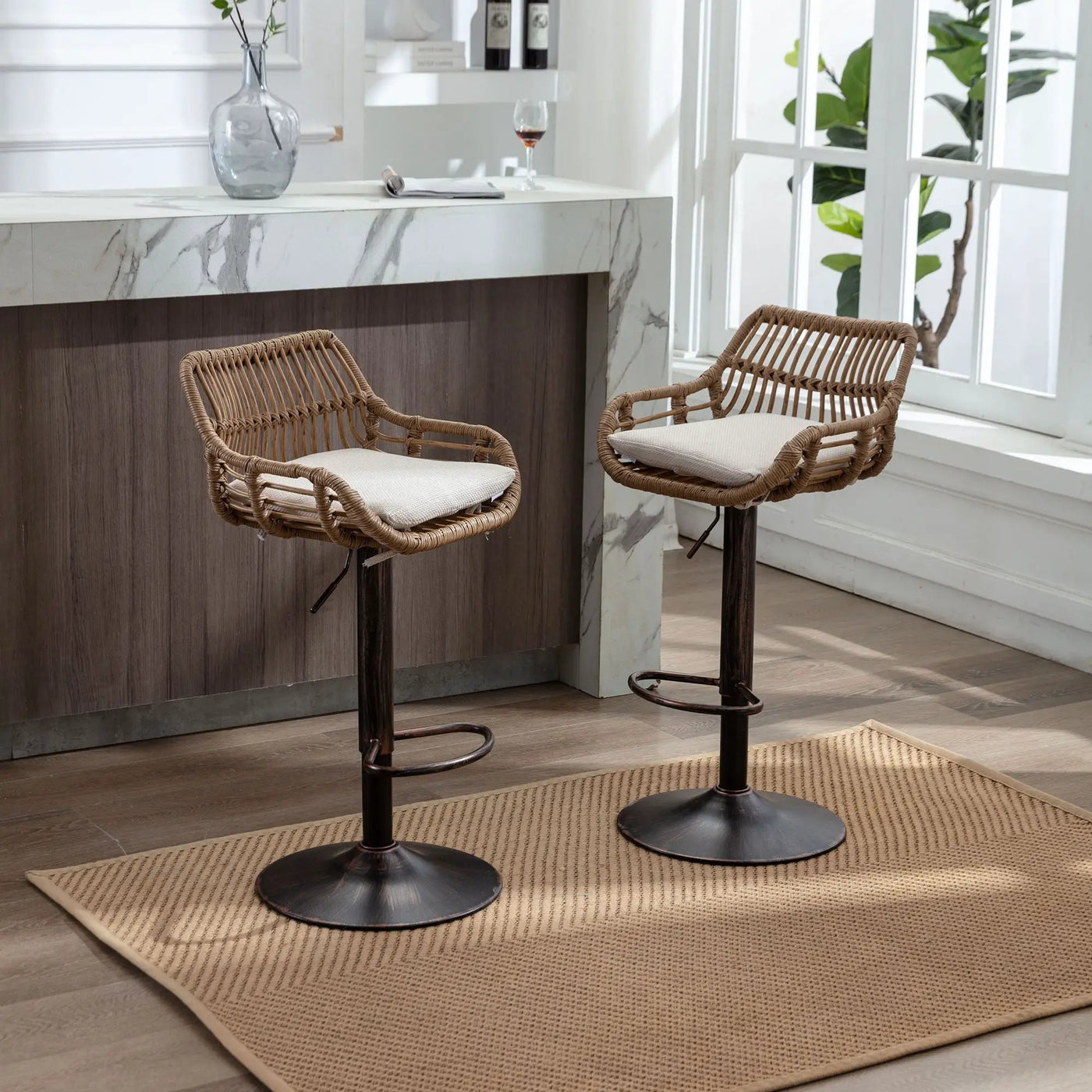 Modern Swivel Bar Stools Adjustable Counter Chairs With Footrest (Set of 2) by HouseOfZazla