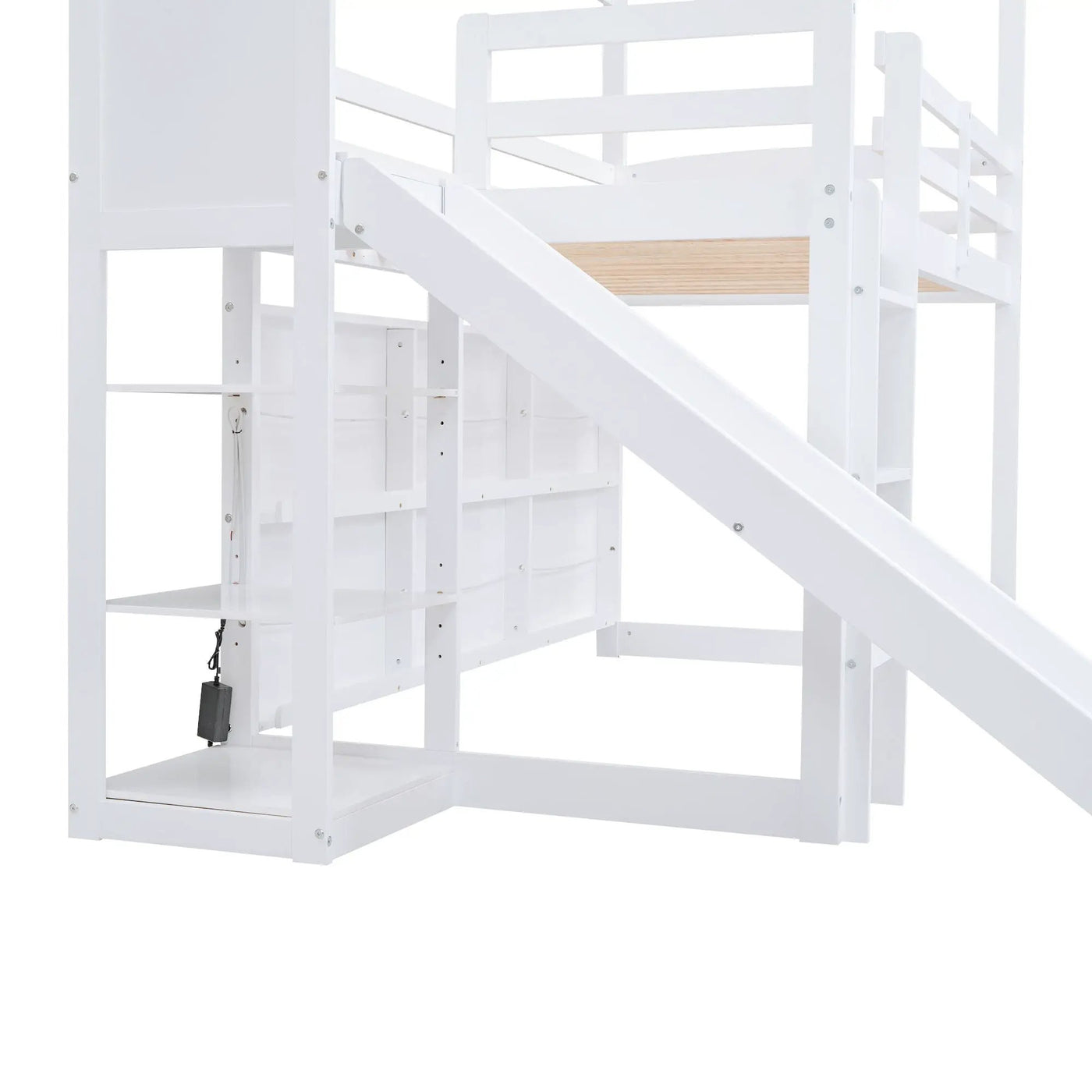 House Loft Bed With Slide, Storage Shelves And Light, Climbing Ramp by HouseOfZazla