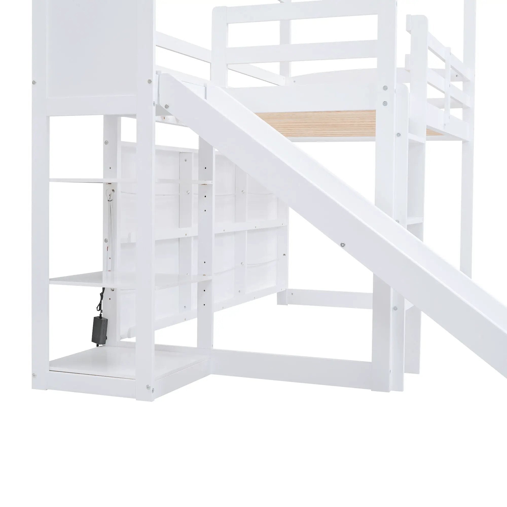 House Loft Bed With Slide, Storage Shelves And Light, Climbing Ramp by HouseOfZazla