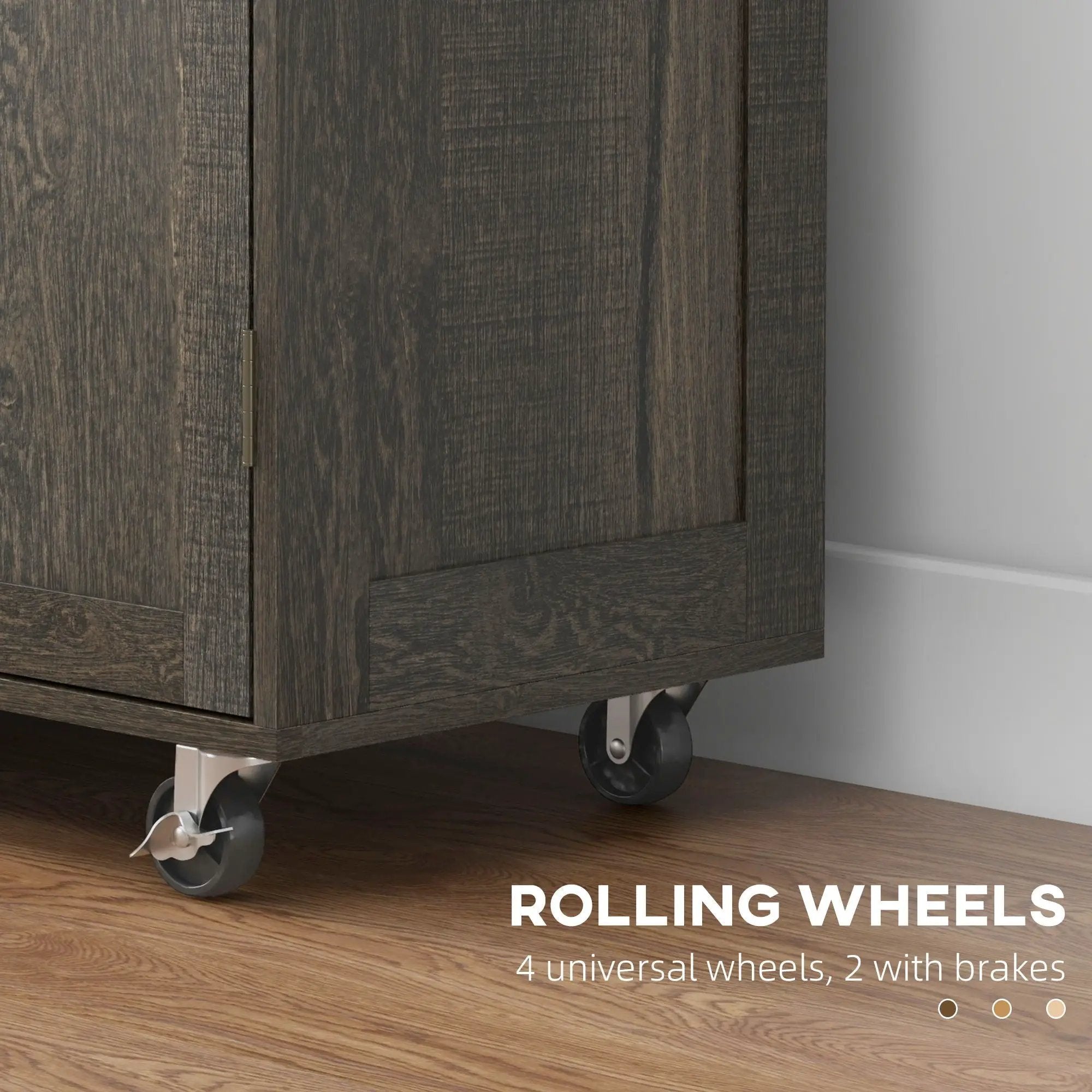 Homcom - Triple-Cabinet Rolling Kitchen Island On Wheels, Kitchen Cart With Storage Shelf Adjustment, Rolling Utility Cart With Wood Top, Towel Rack, Big Drawer - Distressed Brown by HouseOfZazla