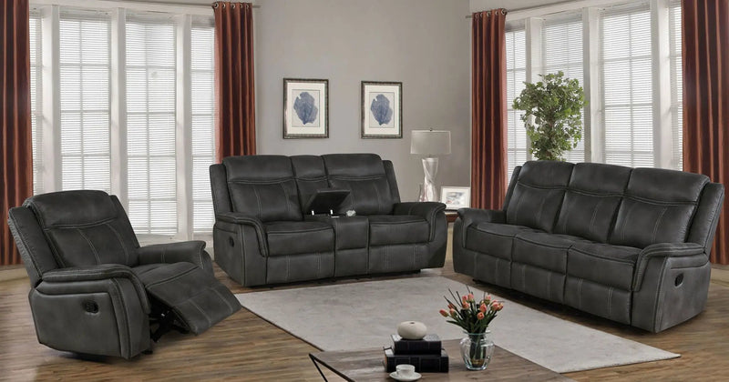 Lawrence Upholstered Padded Arm Reclining Loveseat Charcoal by Unique Piece Furniture