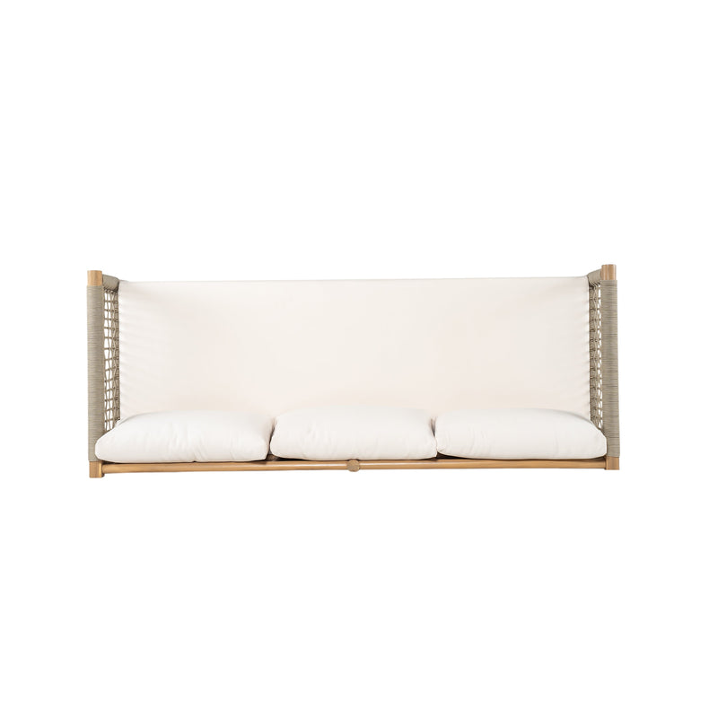 Outdoor Acacia Wood 3-Seater Sofa with Rope Woven Arms - Taupe, photo 6 of 10
