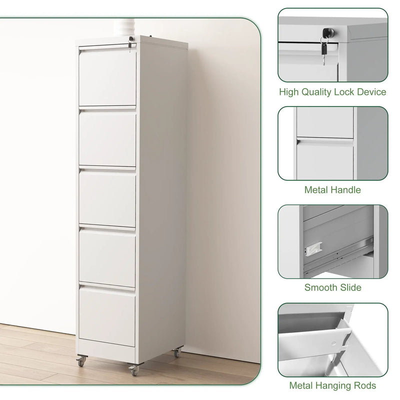 Drawer Metal Locking Vertical File Cabinet With Wheels Heavy Duty Lockable Storage by Unique Piece Furniture