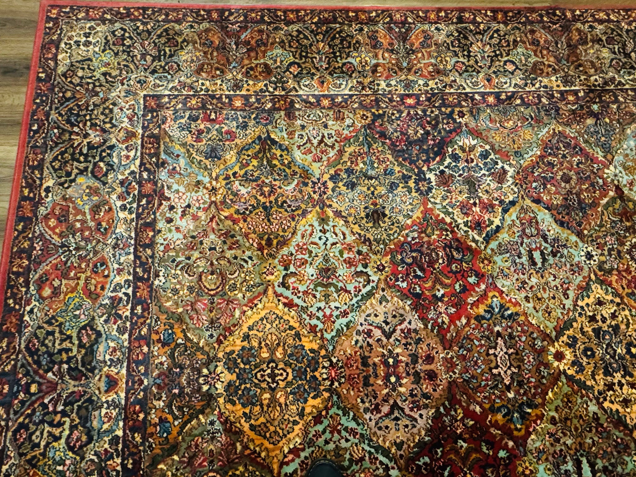 Square Karastan Multicolor Panel Kirman Rug #717, Rare Size 8.8 x 8.8, Original 700 Series, Wool by Jewel Rugs