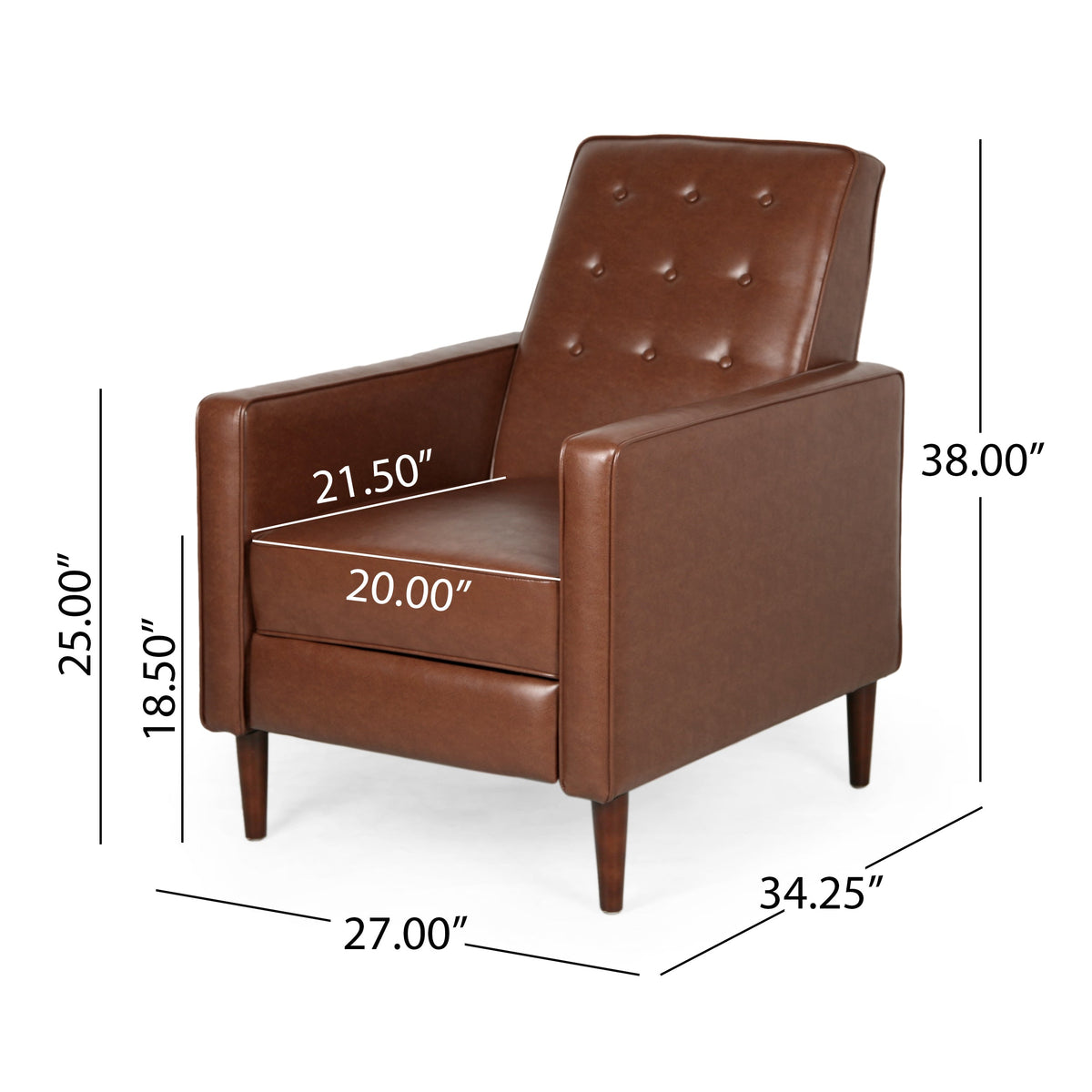 Mid-Century Modern Fabric Recliner Chair with Thick Cushions - Multiple Colors, photo 12 of 13
