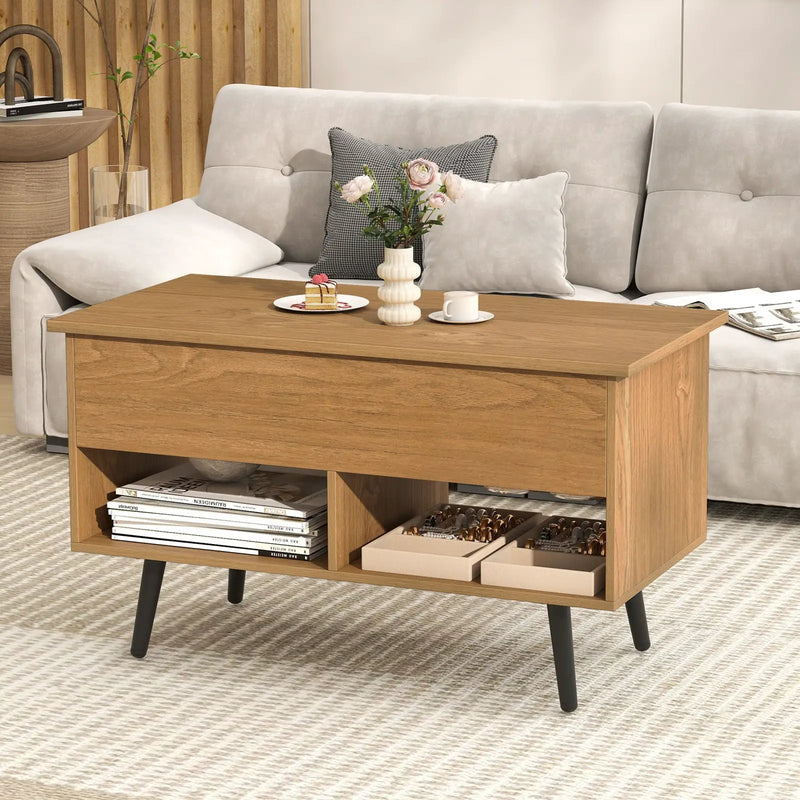 31.5 Inch Lift-Top Coffee Table with Hidden Storage and 2 Open Shelves by DirectDeals