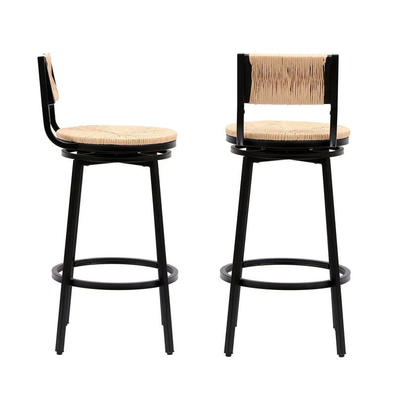 Bar Stools Swivel Counter Chairs With Metal Frame Hand Woven Paper Rope Dining Barstools For Kitchen Counter (Set of 2) by Unique Piece Furniture