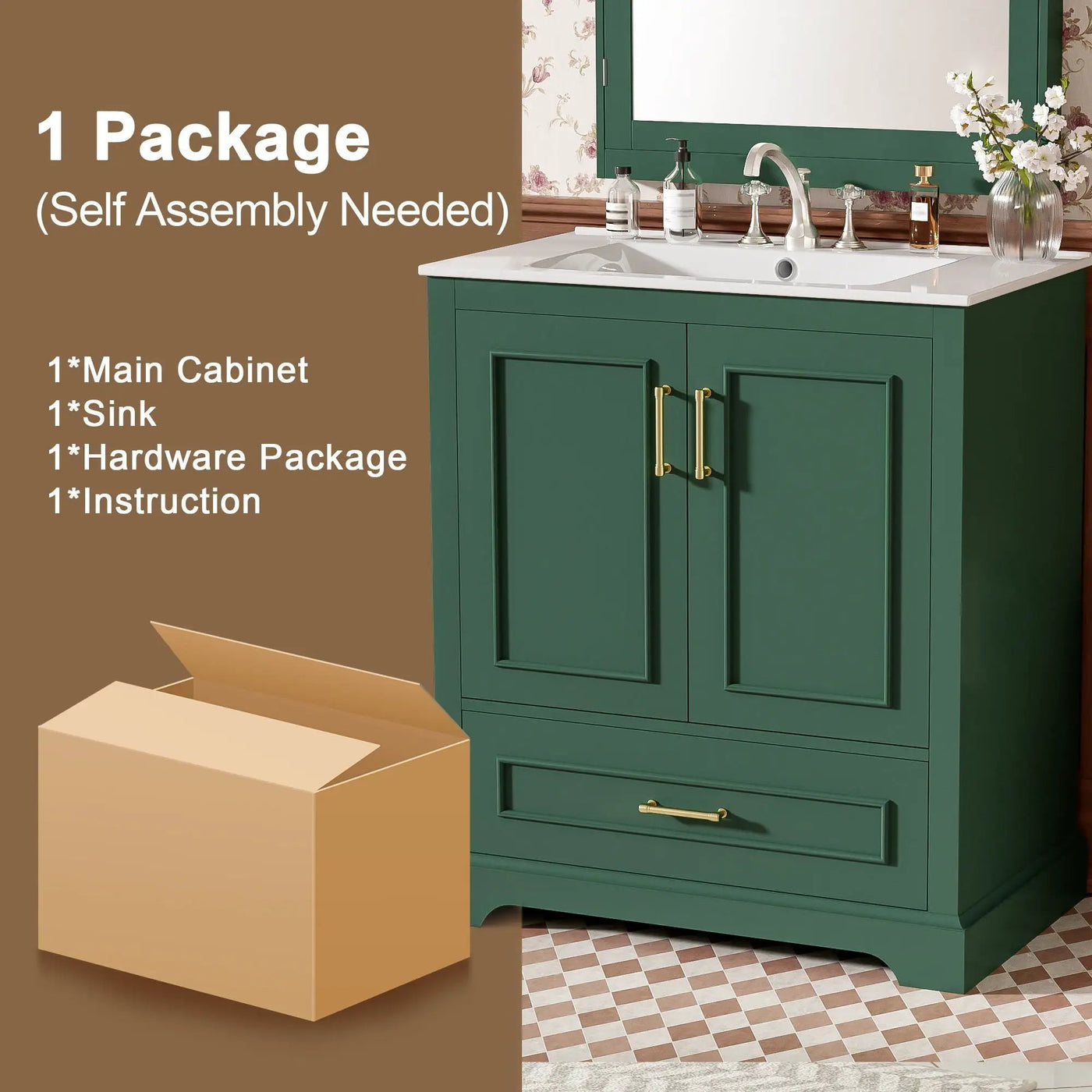 Bathroom Vanity With Sink, 1 Divided Drawer And 2 Soft Close Doors With Double Shelf by HouseOfZazla