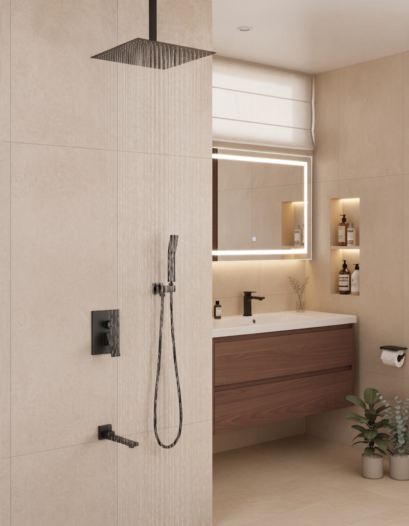 Shower System with Tub Spout and 12 Inch Shower Head by HouseOfZazla
