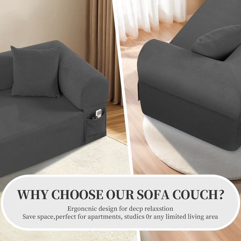 Spring Sofa with High-Quality Fabric, Pillows & Storage - Gray by HouseOfZazla