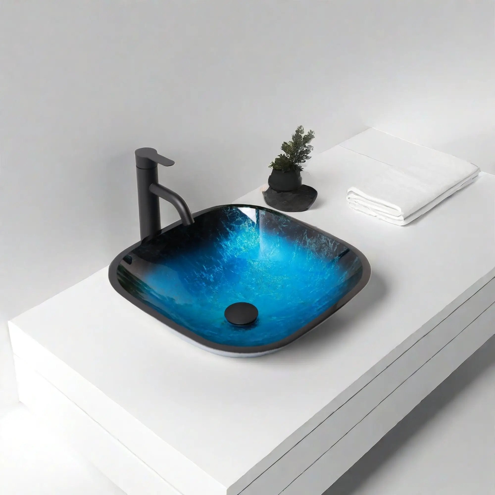 Artistic Vessel Sink With Faucet And Pop Up Drain - Blue by HouseOfZazla