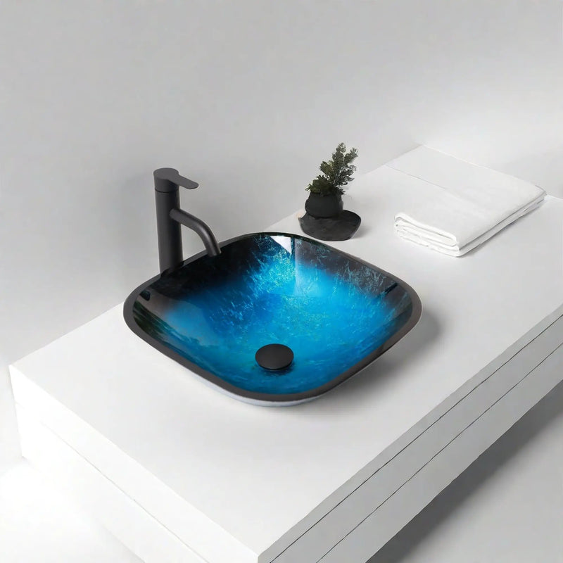 Artistic Vessel Sink With Faucet And Pop Up Drain - Blue by HouseOfZazla