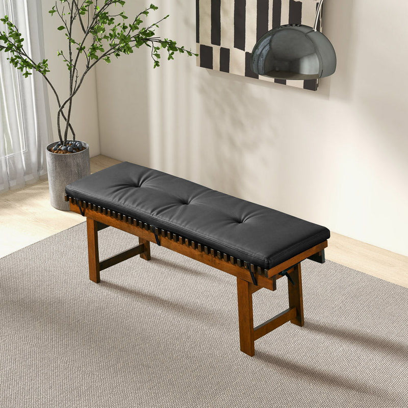 Black Upholstered Bench with Solid Wood Frame - Lucia