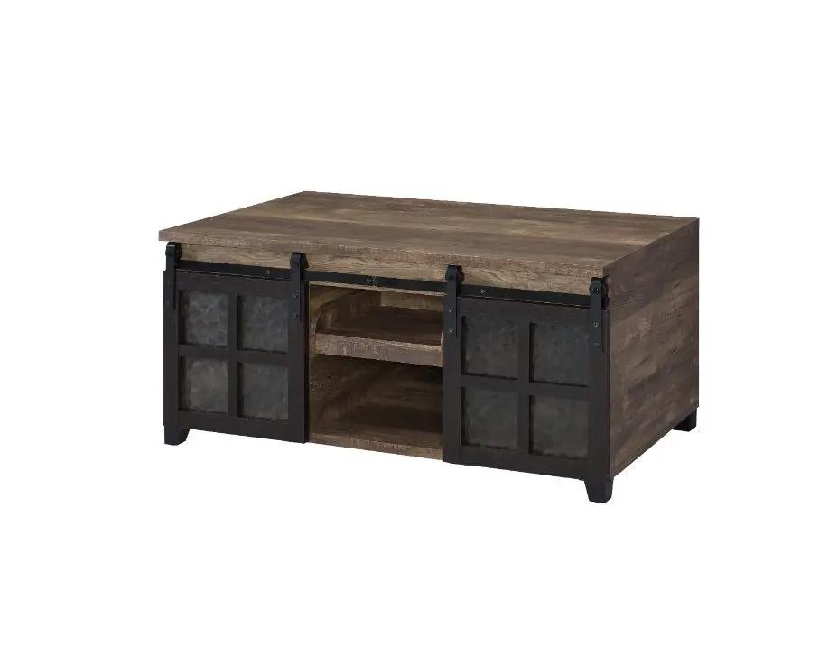 Nineel - Coffee Table - Obscure Glass, Rustic Oak & Black by Unique Piece Furniture
