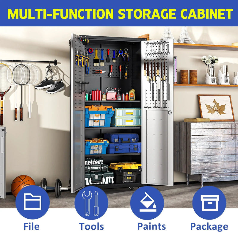 Metal Garage Storage Cabinet With Wheels Heavy Duty Tool Storage Cabinet - Brushed Nickel by HouseOfZazla