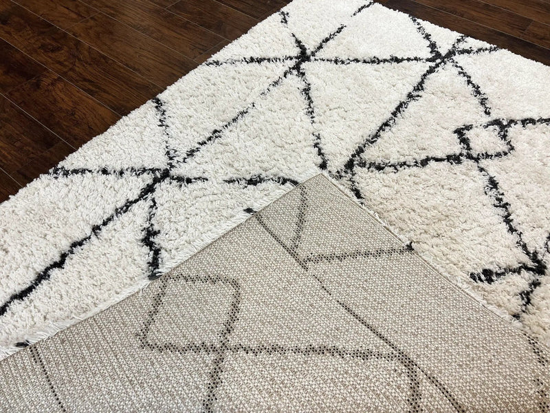 Modern Shag Rug 5x7, Ivory and Black Area Rug 5 x 7 ft by Jewel Rugs