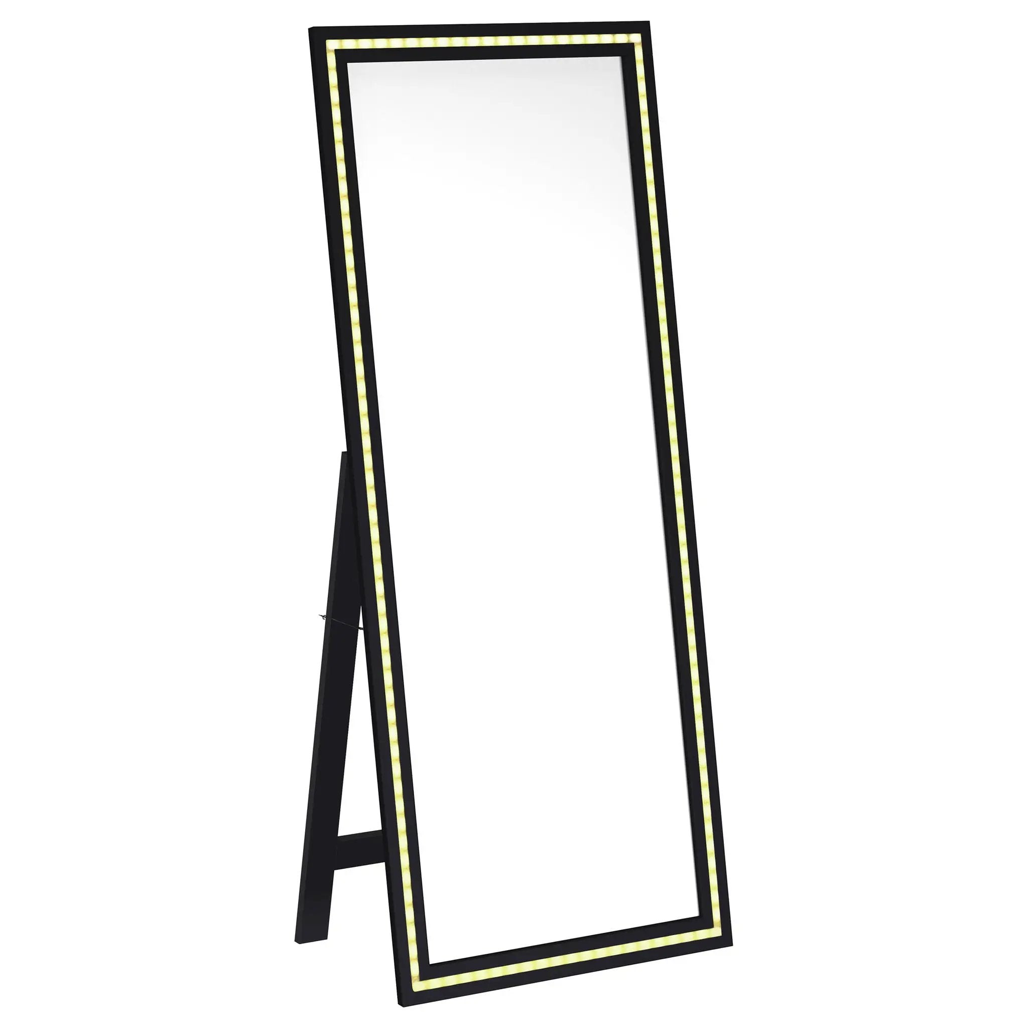 Windrose 28 x 67 Inch Tempered LED Standing Mirror Black by Unique Piece Furniture