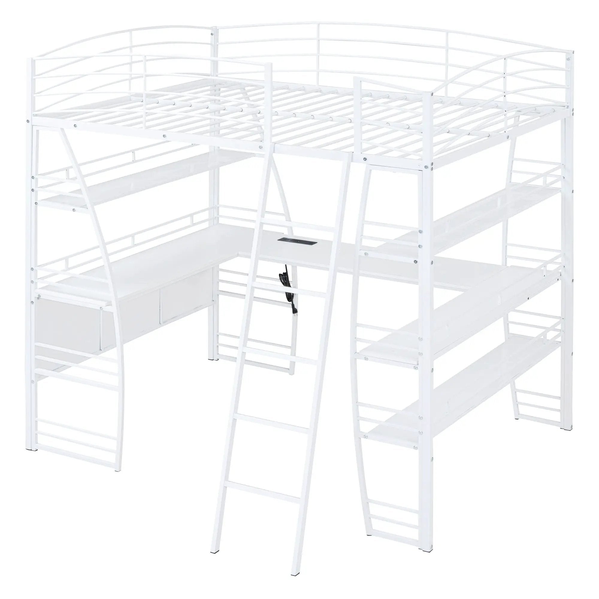 Loft Bed With 4 Layers Of Shelves And L-Shaped Desk, Stylish Metal Frame Bed With A Set Of Sockets, USB Ports And And Wireless Charging by HouseOfZazla