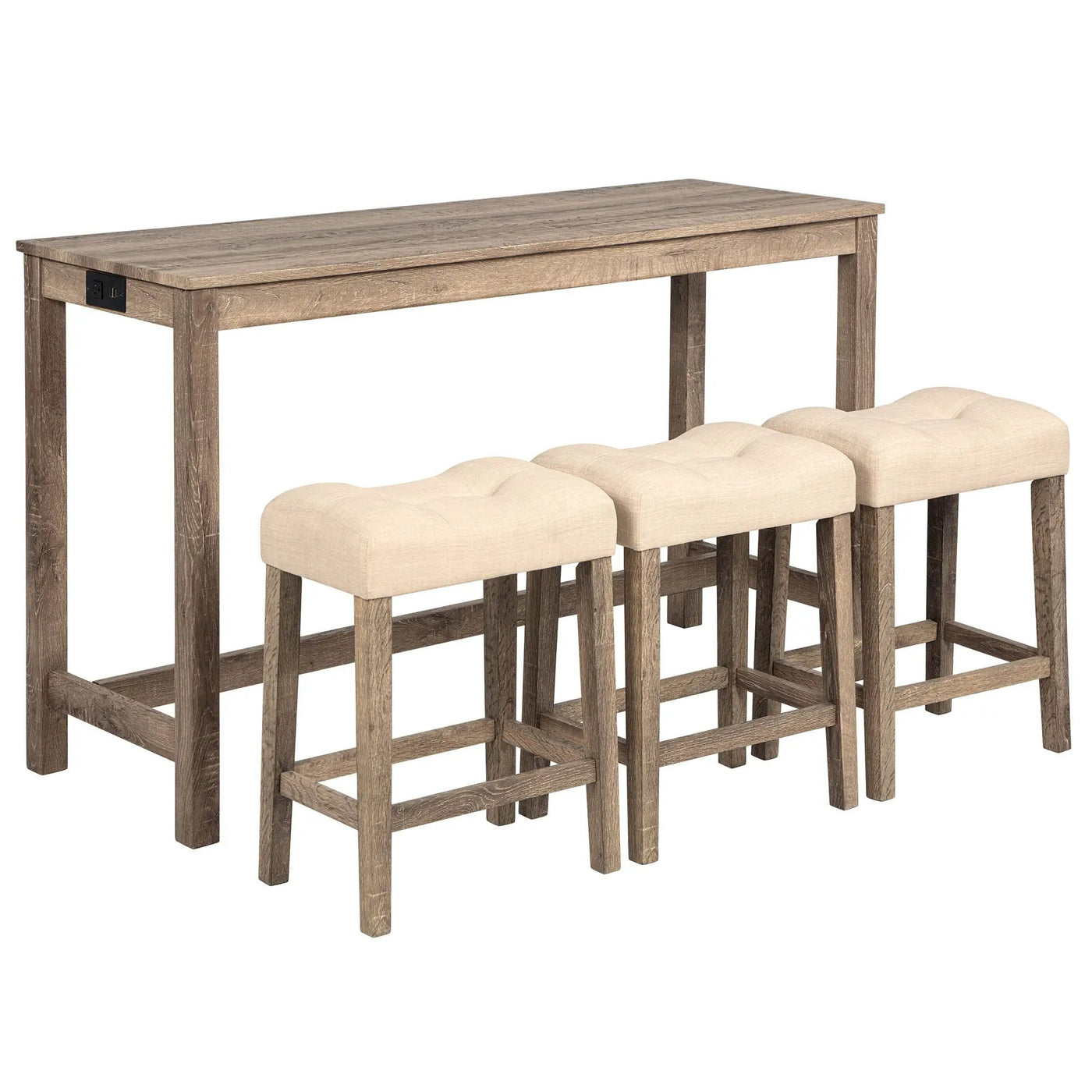 4 Piece Bar Table Set With Power Outlet, 3 Padded Stools by HouseOfZazla