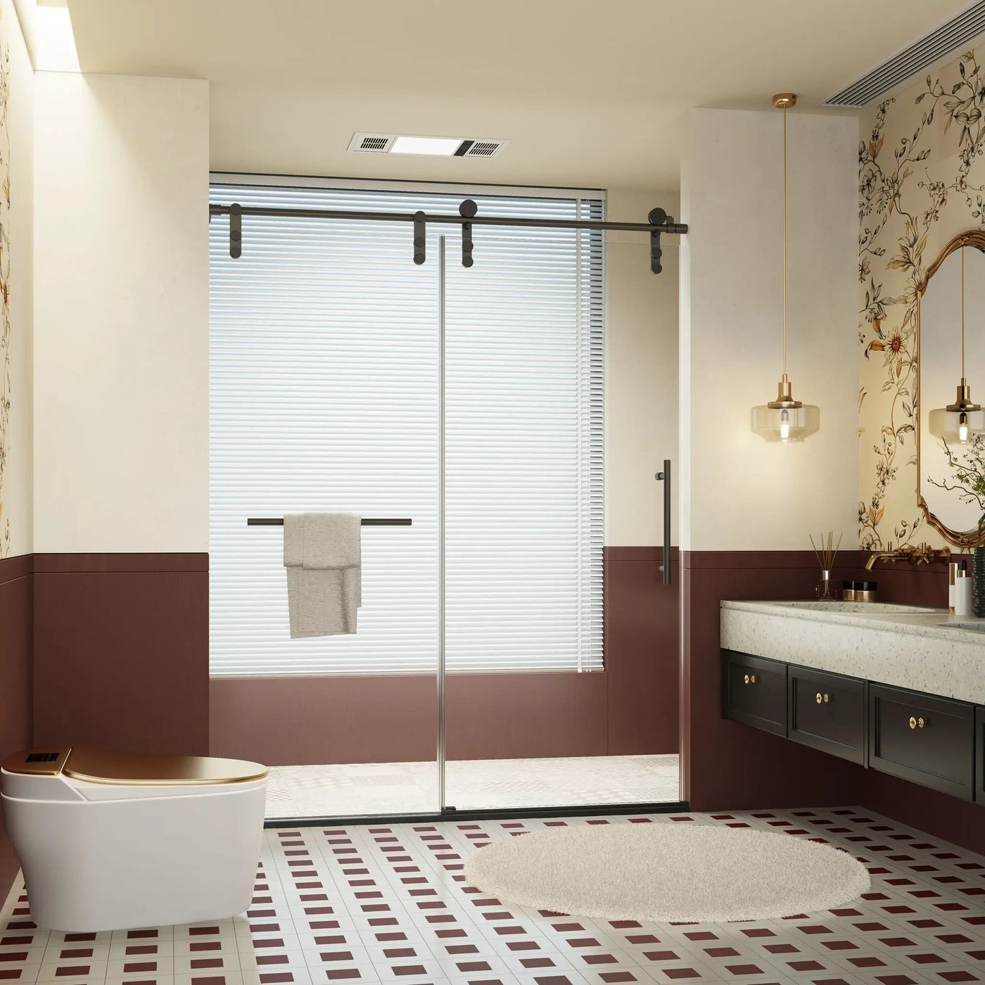 Frameless Single Sliding Shower Doors With Towel Rail & Handle by HouseOfZazla
