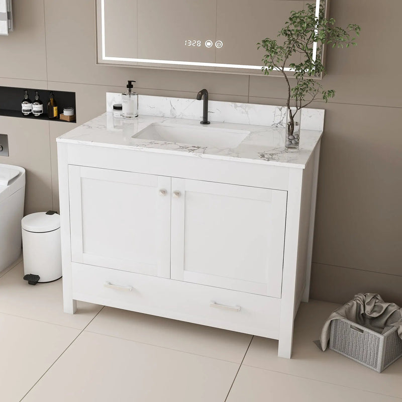 Modern 43" Bathroom Vanity with Artificial Marble Carrara by HouseOfZazla