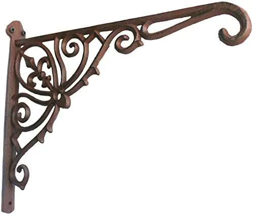 KiaoTime Cast Iron Hanging Hook Bracket Wall Hanger 12" Deep Outdoor Indoor Wall Hanging Bracket Hooks for Pots Basket Bird Feeder Wind Chime Lanterms Hanger Hardware Bracket by GreenHaven Gardens