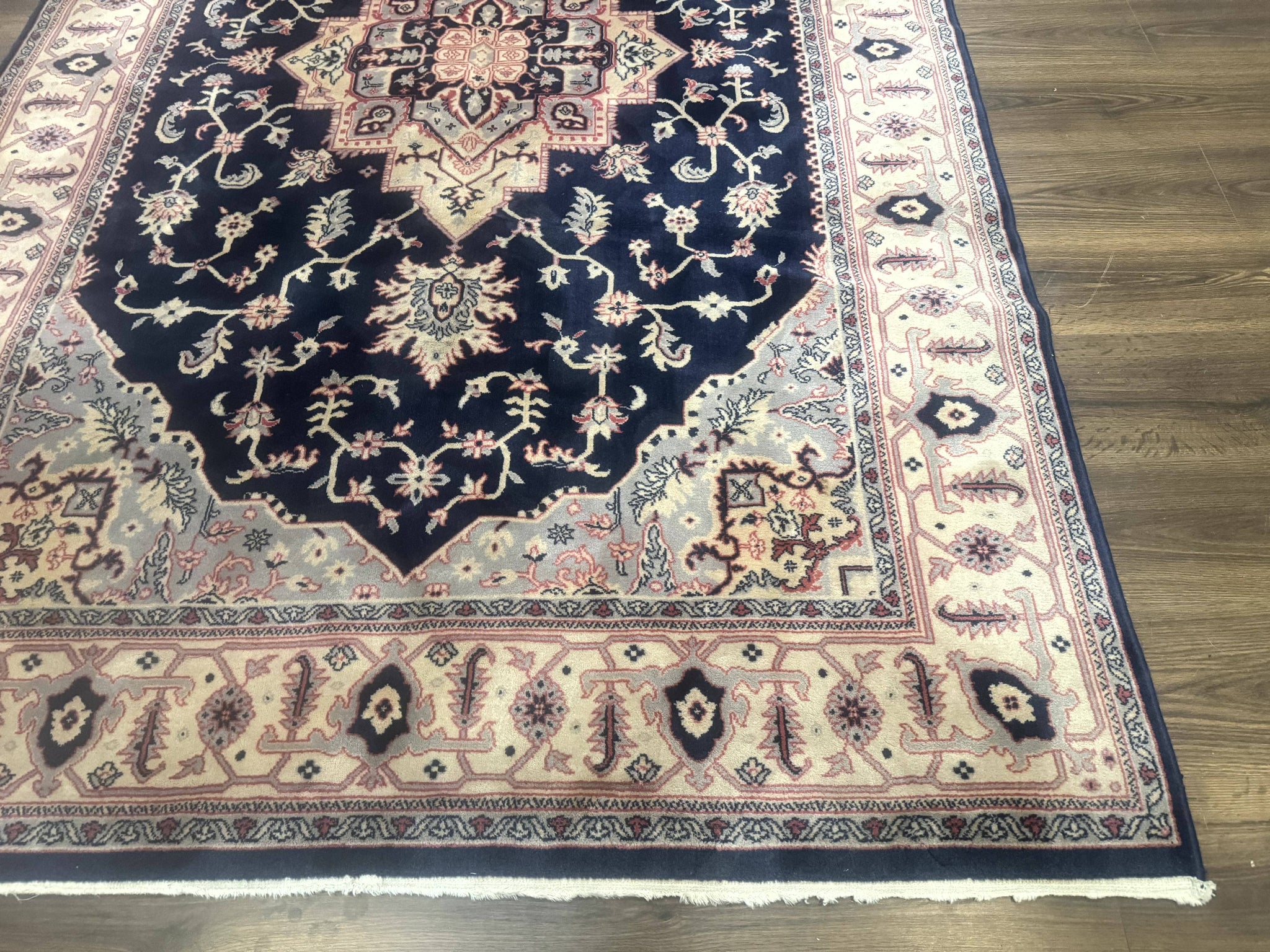 Karastan Rug Navy Serapi, Kara Shah Rug, Navy Blue, 5.6 x 8.6, Vintage Karastan Area Rug, Wool Pile Karastan Rug by Jewel Rugs