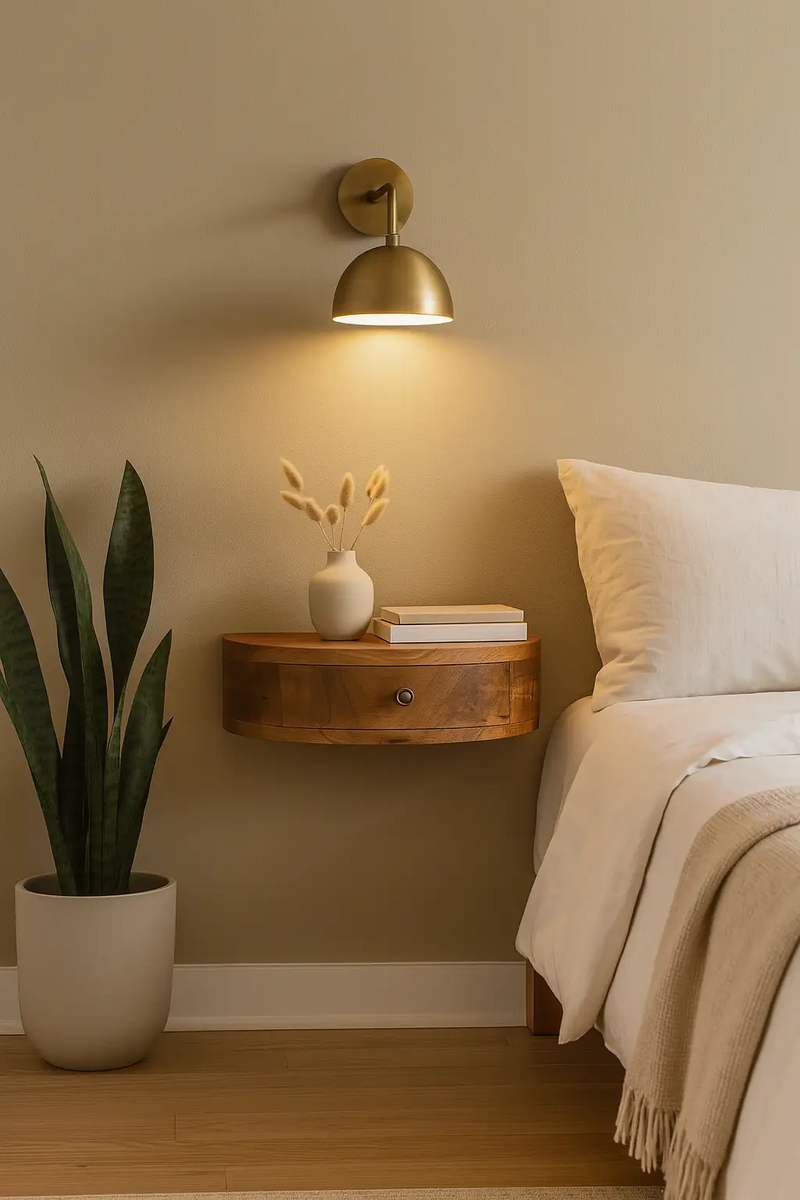 Solid Wood Wall-Mounted Rounded Nightstand, 1-Drawer, Oak-ish by HouseOfZazla