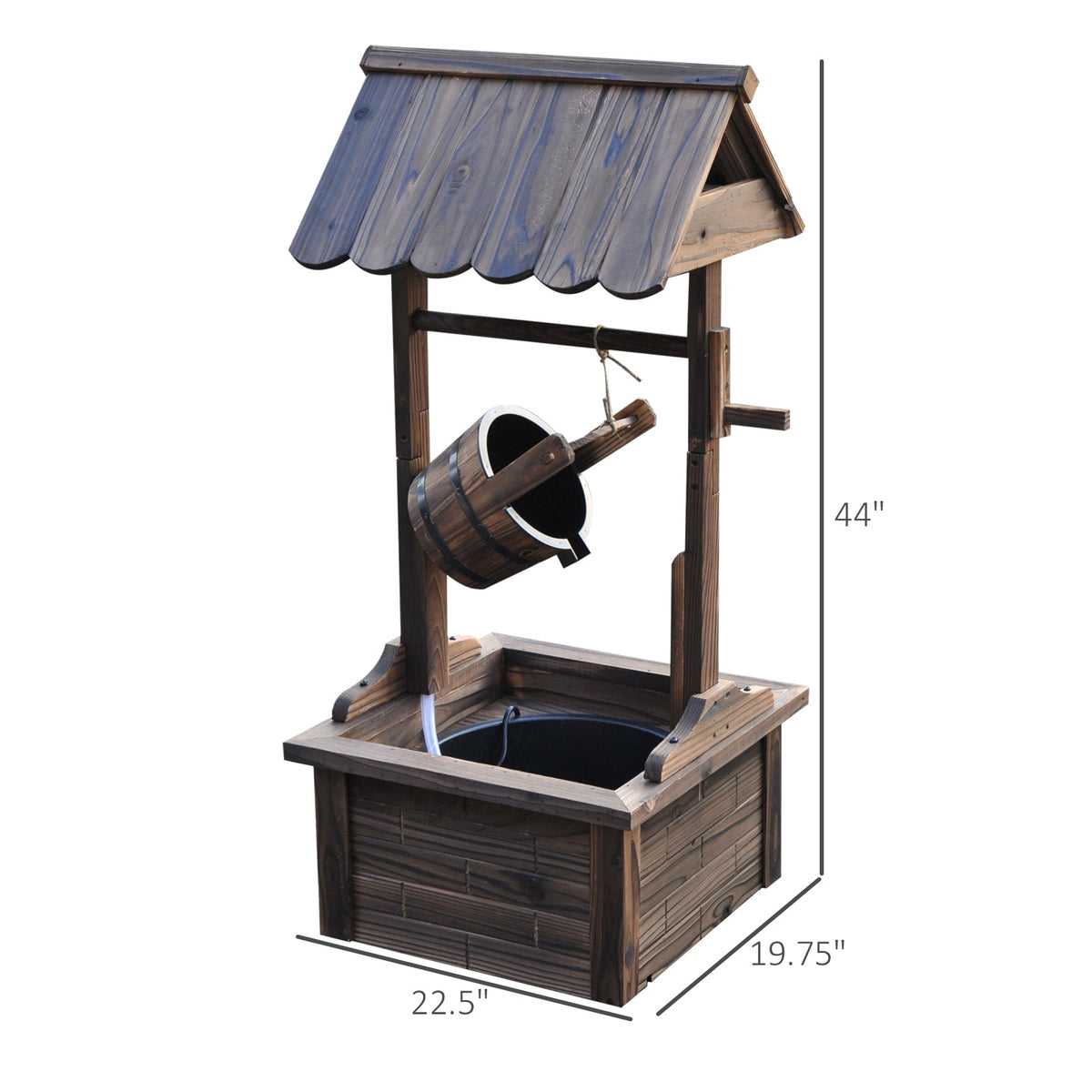 Carbonized Wood Wishing Well Outdoor Fountain 44 Inch, photo 3 of 9