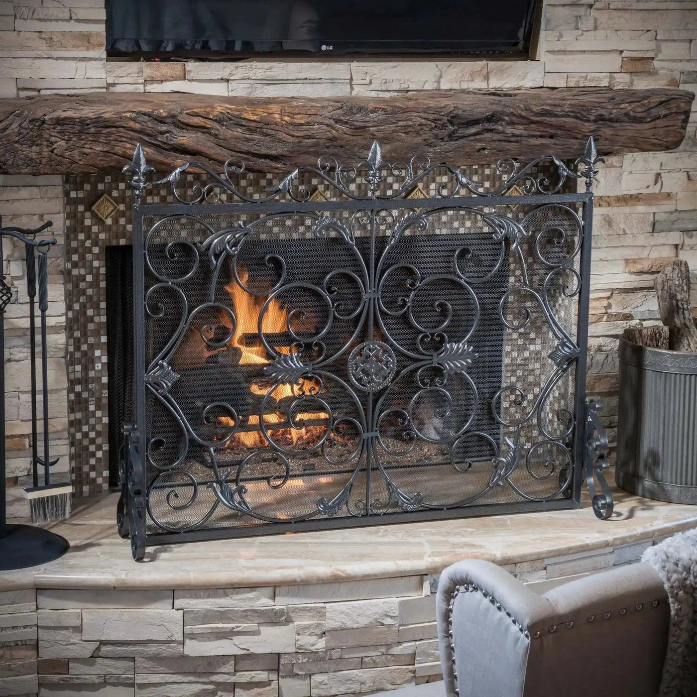 Darcie Wrought Iron Fireplace Screen Ornate Design by HouseOfZazla