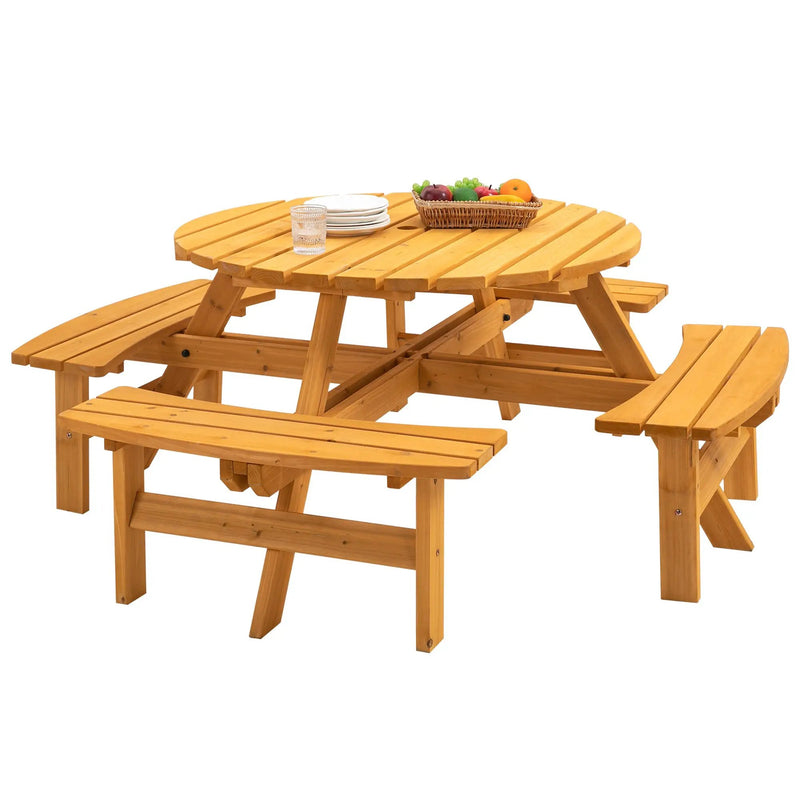 8 Person Wooden Picnic Table with Built-in Benches by HouseOfZazla