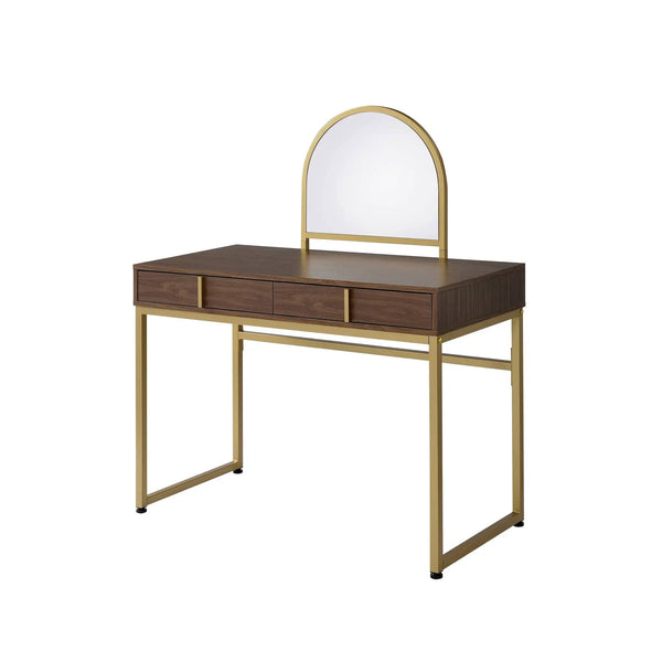 Coleen Walnut & Gold Finish Vanity Desk with Mirror & Jewelry Tray, photo 2 of 7