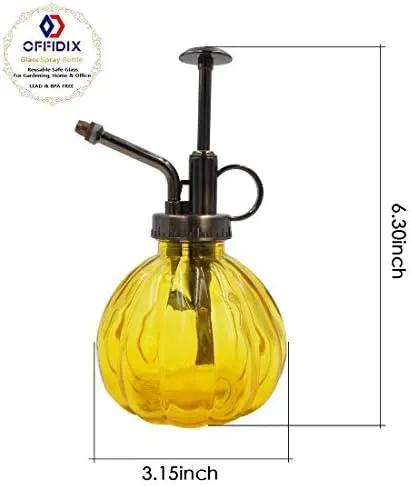OFFIDIX Yellow Glass Watering Can Indoor, 6.3" Tall Vintage Style with Bronze Plastic Top Pump One Hand Spray Bottle by GreenHaven Gardens