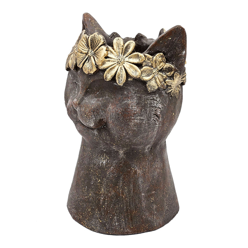 8.5x7.7x12.4" Magnesium Cat Statue Planter with Textured Finish by HouseOfZazla