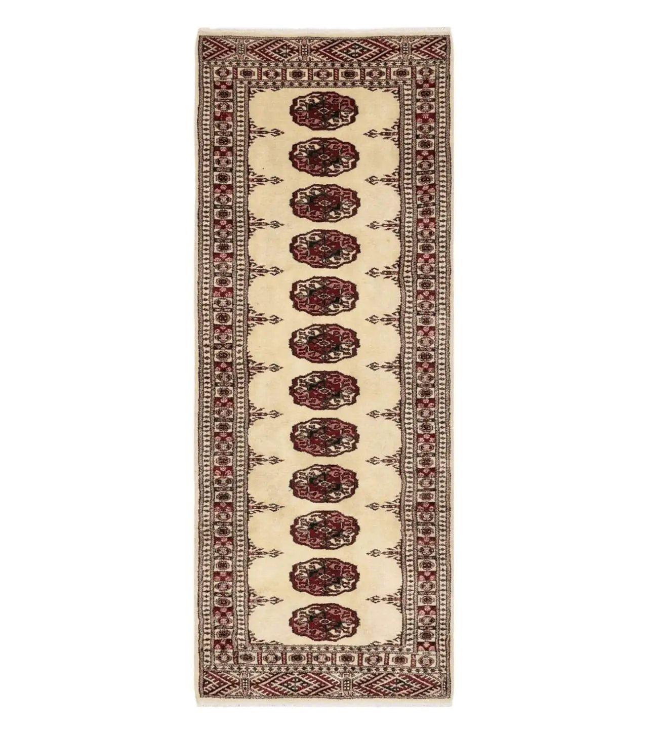 2' 7" x 7' Handmade Finely Knotted Pakistani Turkoman Bokhara Detailed Wool Rug by Jewel Rugs
