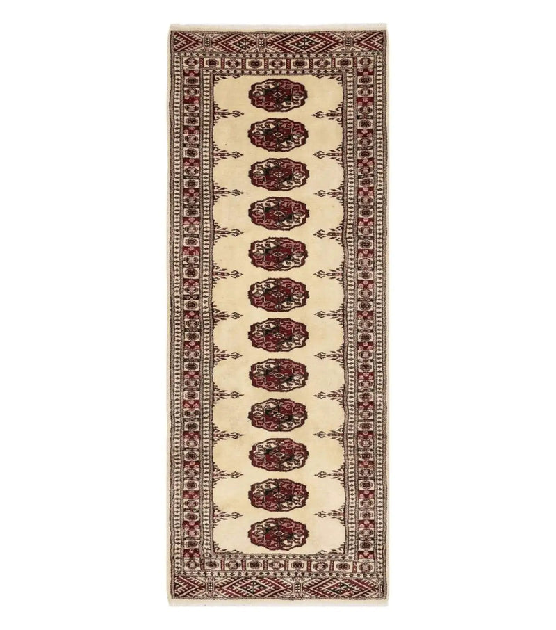 2' 7" x 7' Handmade Finely Knotted Pakistani Turkoman Bokhara Detailed Wool Rug by Jewel Rugs