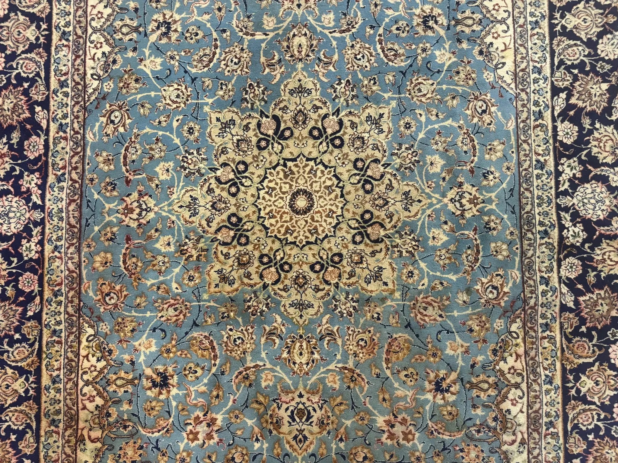 Light Blue Persian Isfahan Rug 5x8, Floral Medallion, Wool on Silk Foundation, Very Fine 530 KPSI, Handmade Carpet by Jewel Rugs