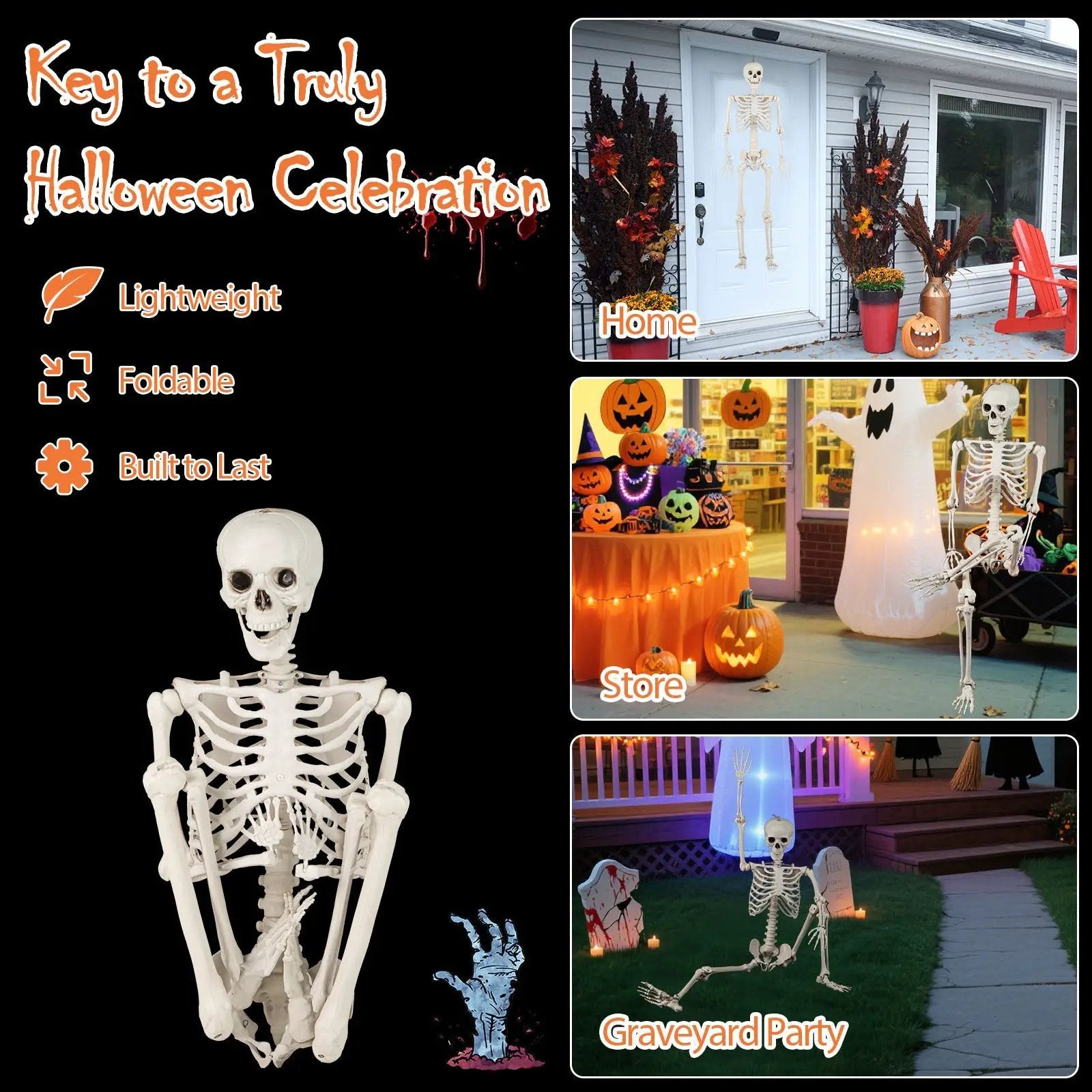 5.4 FT Halloween Skeleton Decoration Life Size Large Skeleton by DirectDeals