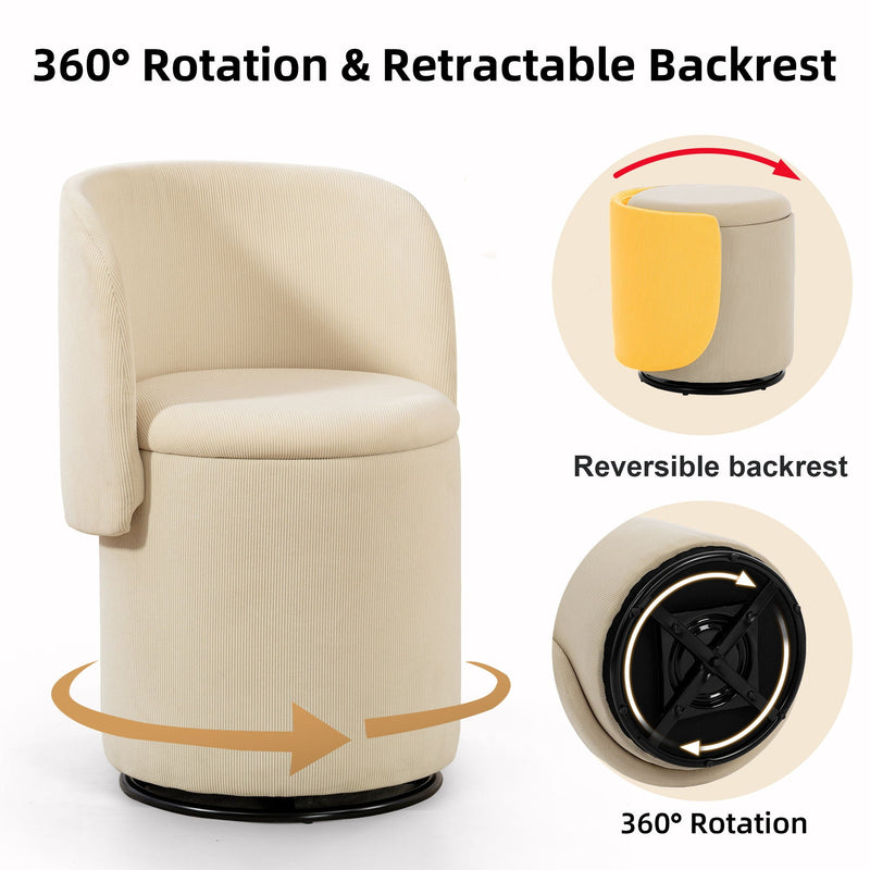 Barrel Chair, Built In Storage, 360° Swivel - Beige by HouseOfZazla