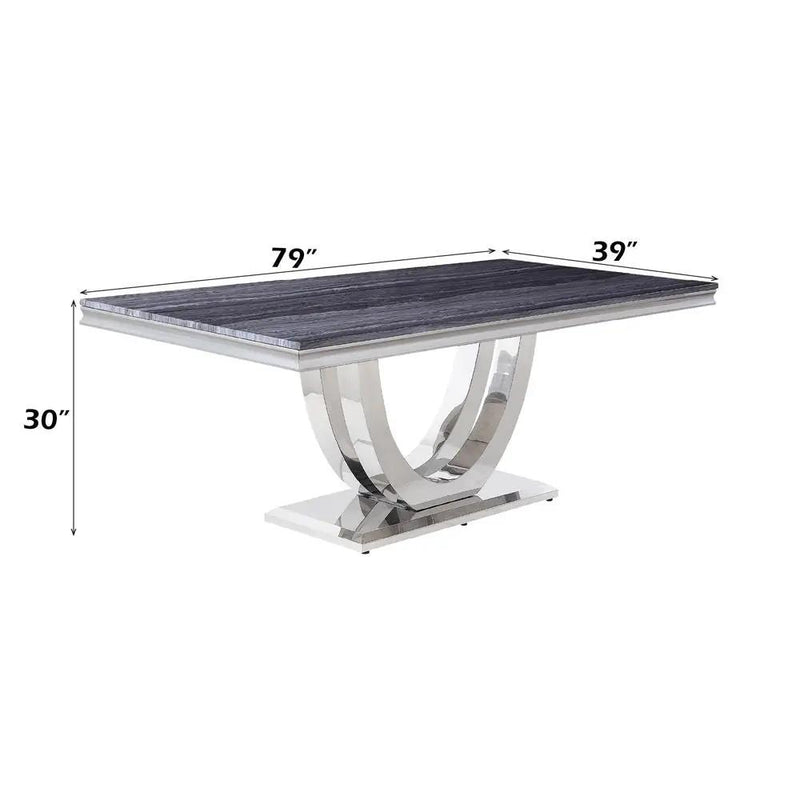 Cambrie - Dining Table With Engineered Stone Top - Engineered Stone Top & Mirrored Silver by Unique Piece Furniture