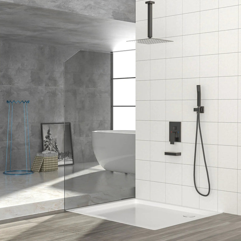 Shower System With Waterfall Tub Spout And 12" Ceiling Mount Square Shower Head - Oil-Rubbed Bronze by HouseOfZazla