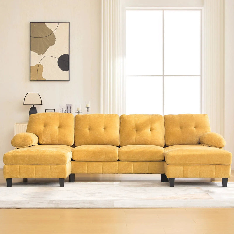 U-Shaped Sectional Sofa 103.5" Fabric Couch With Dual Chaise Lounges, Storage Pockets, Armrest Pillows by HouseOfZazla