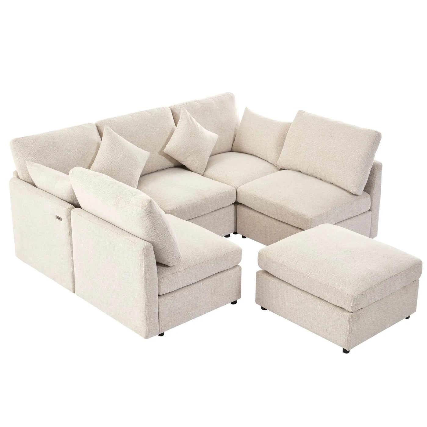 Sectional Sofa Modular U-Shaped With Ottoman & USB Ports by HouseOfZazla