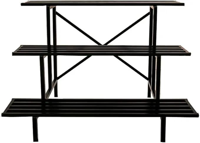 Zhongma 3 Tier Sturdy Metal Plant Stand, L45.67 x W26 x H23.6 inch, Heavy Duty Plant Holder for Home Indoor and Outdoor, 660 LBS Capacity & Heavy Duty Construction by GreenHaven Gardens