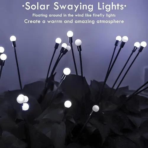 OZS Solar Garden Lights 12pack 96LED Solar Garden Lights - Solar Firefly Lights Outdoor, Solar Swaying Light, Sway by Wind, Solar Fairy Lights Waterproof for Pathway Decoration (Cool White) by GreenHaven Gardens