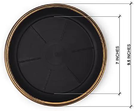 9" Decorative Heavy Duty Tray/Saucer (2 Pack) Rustic Medieval/French Country Look, Pot/Planter Base for Indoor/Outdoor Decor Use. Long Lasting, Reusable Light Weight (9 inches, Gold) by GreenHaven Gardens