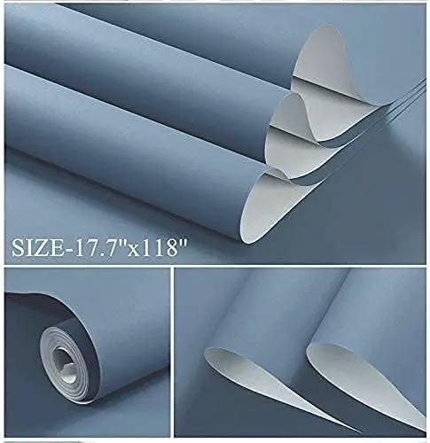 Dimoon 394''x17.7'' Blue Peel and Stick Wallpaper Contact Paper Modern Self Adhesive Wall Paper Removable Renter Friendly Textured Solid Color Shelf Cabinet Vinyl Roll (394''x17.7'',Blue Grey) by GreenHaven Gardens